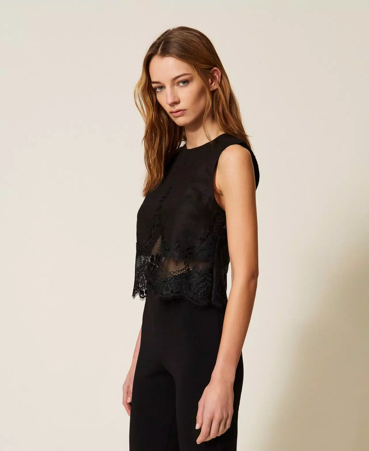 TwinSet - Linen Top with Lace