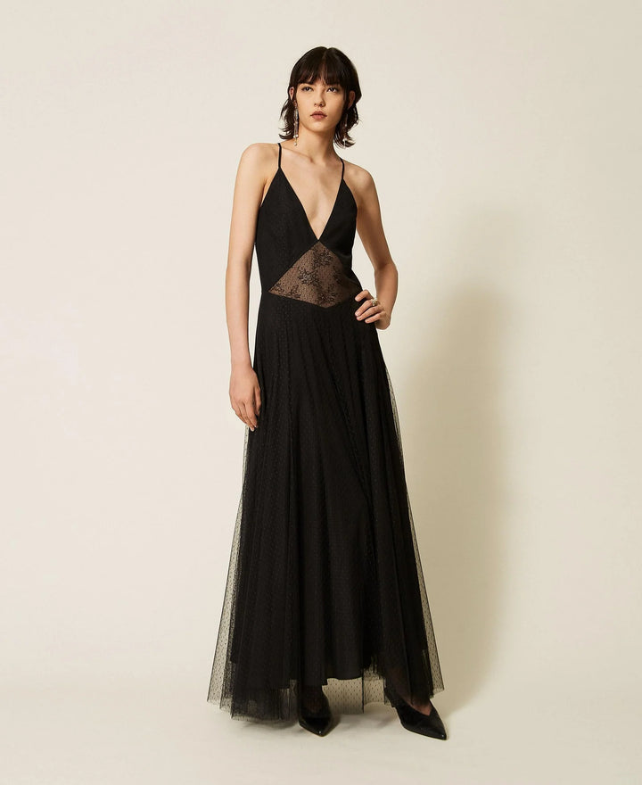 TwinSet - Long Tulle Dress with Lace