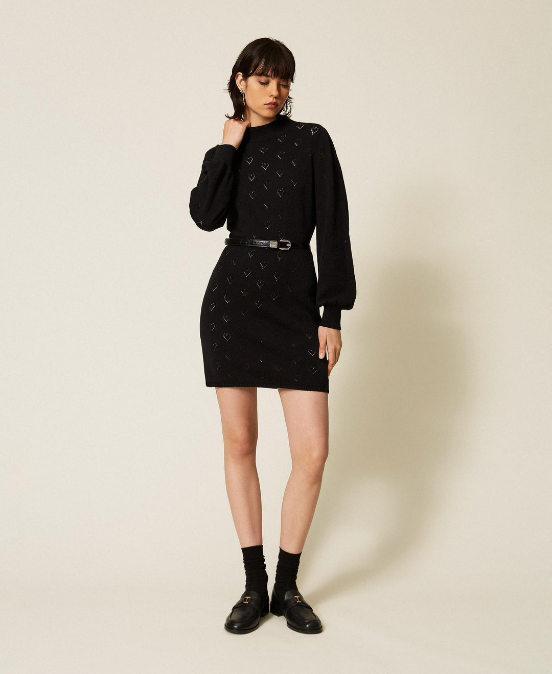 TwinSet - Short Knit Dress with Heart Pattern