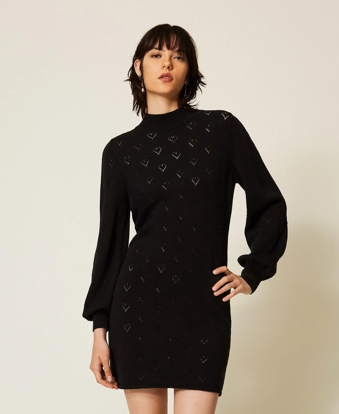 TwinSet - Short Knit Dress with Heart Pattern