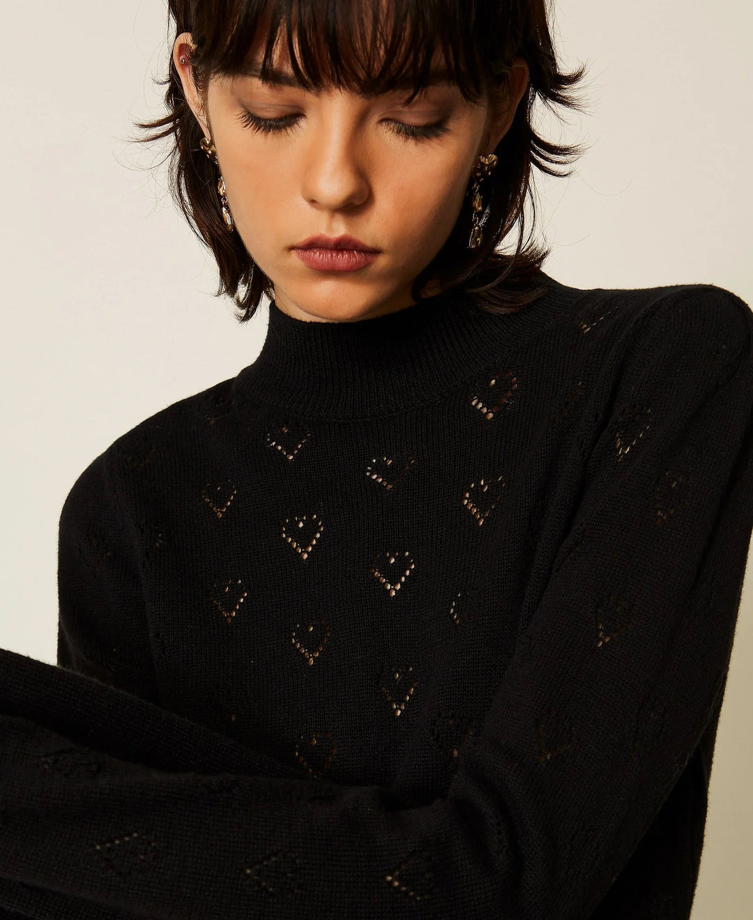 TwinSet - Short Knit Dress with Heart Pattern