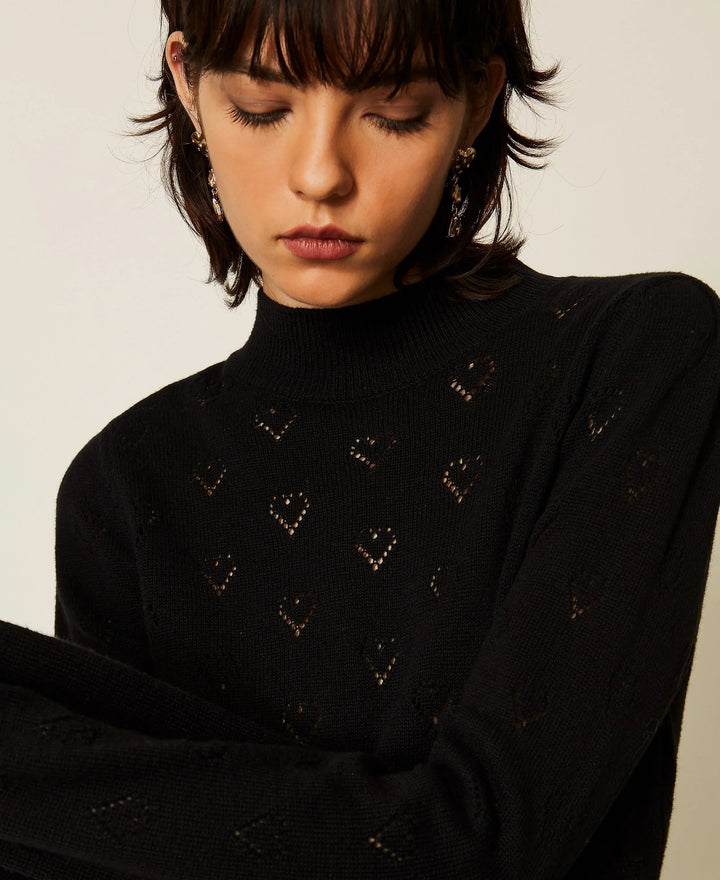 TwinSet - Short Knit Dress with Heart Pattern