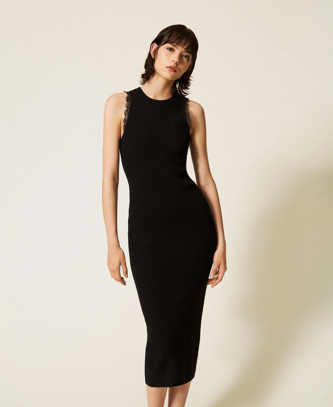 TwinSet - Midi Knit Dress with Lace