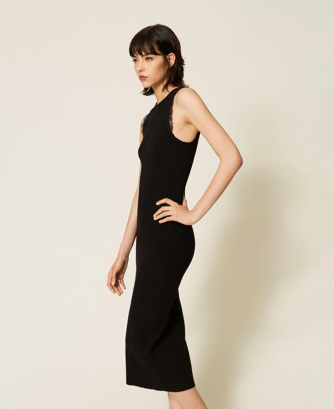 TwinSet - Midi Knit Dress with Lace