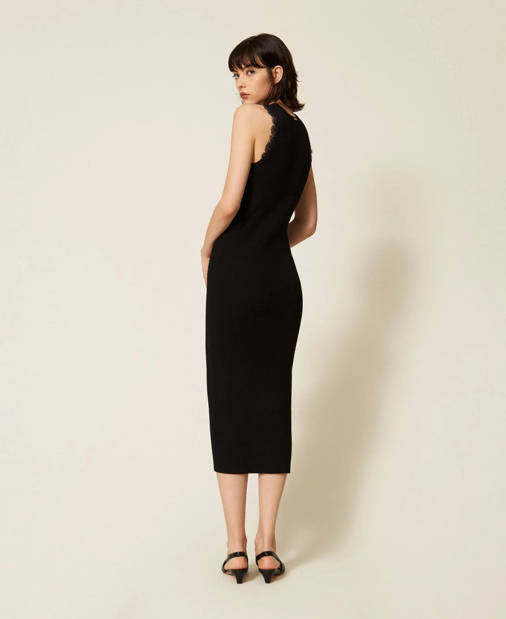 TwinSet - Midi Knit Dress with Lace