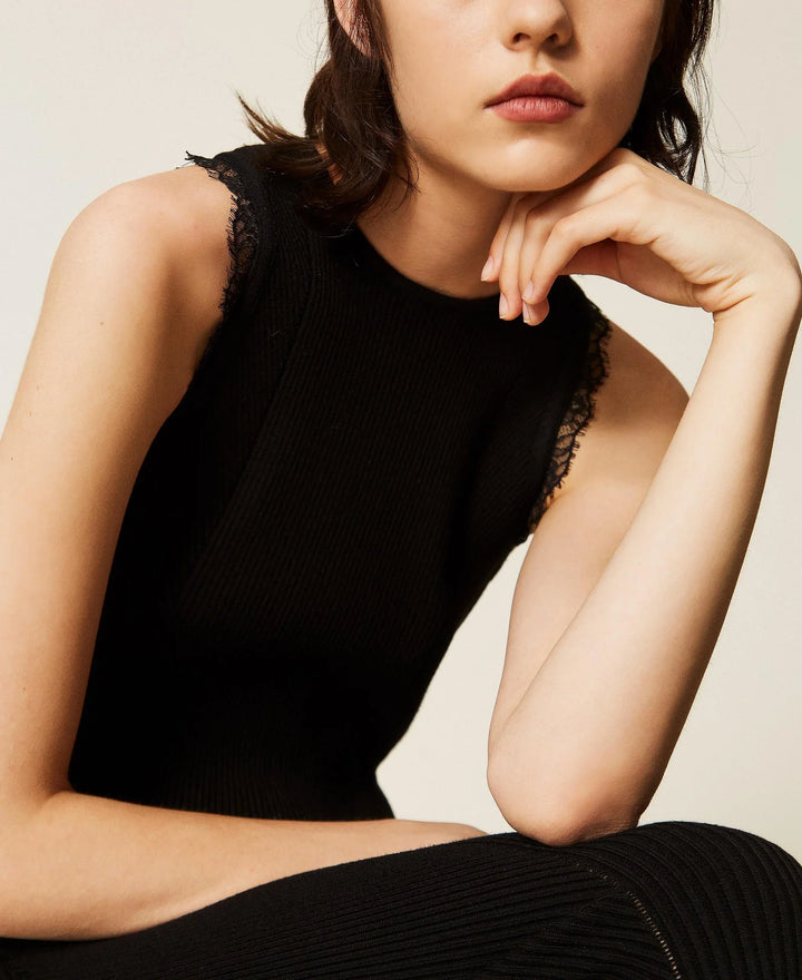 TwinSet - Midi Knit Dress with Lace