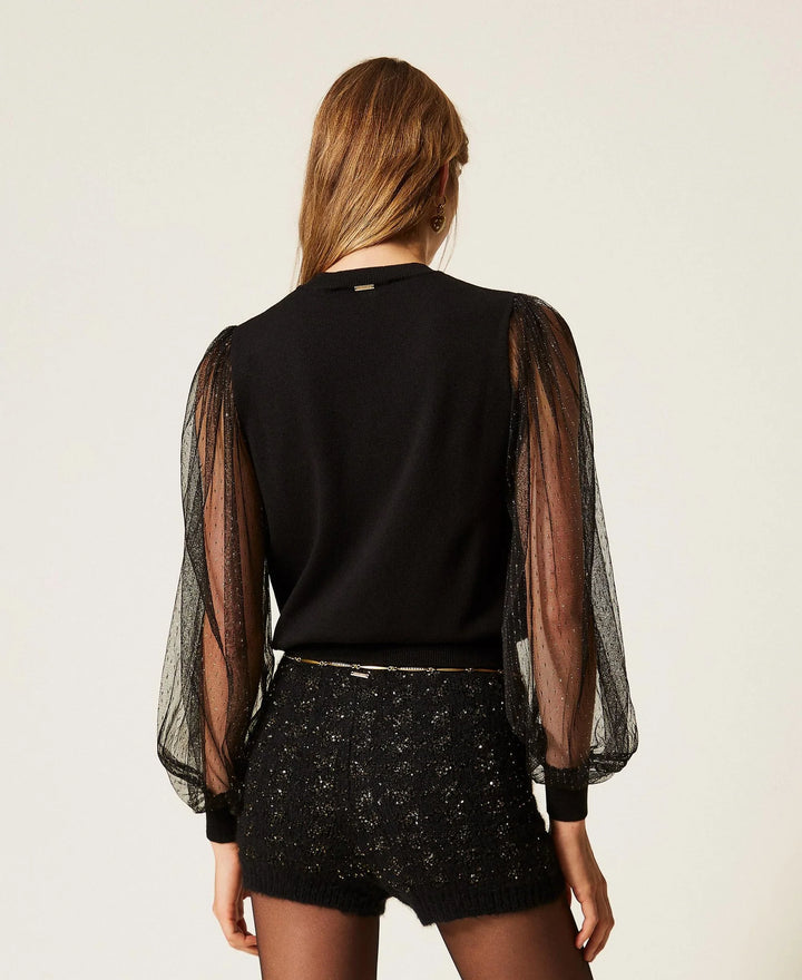 TwinSet -Sweatshirt with Tulle Sleeves