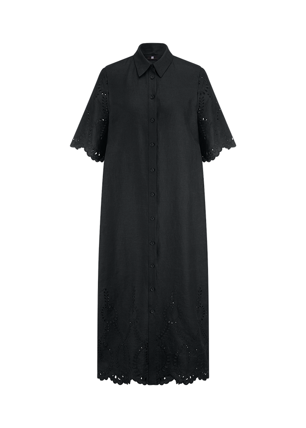 Riani - Embroidered Linen Dress with Eyelet Cutouts