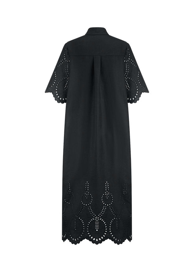 Riani - Embroidered Linen Dress with Eyelet Cutouts