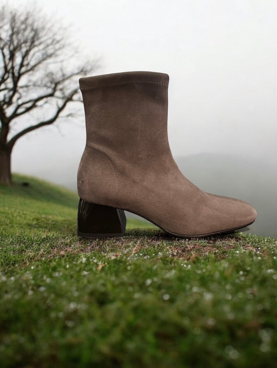 Miss Elastic - Suede Stretch Block Heel Booties
