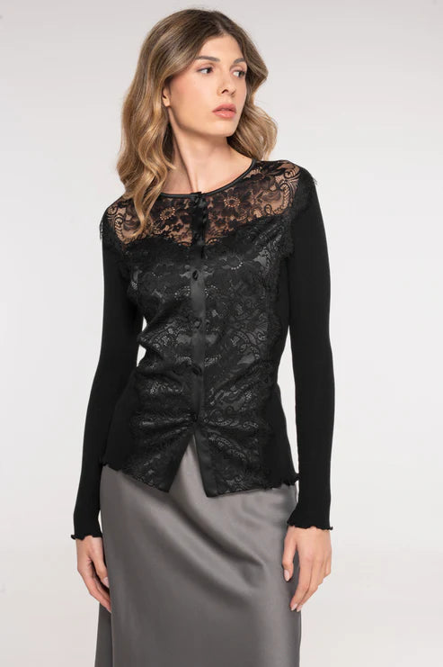 Oscalito - Wool and silk long sleeves shirt with lace