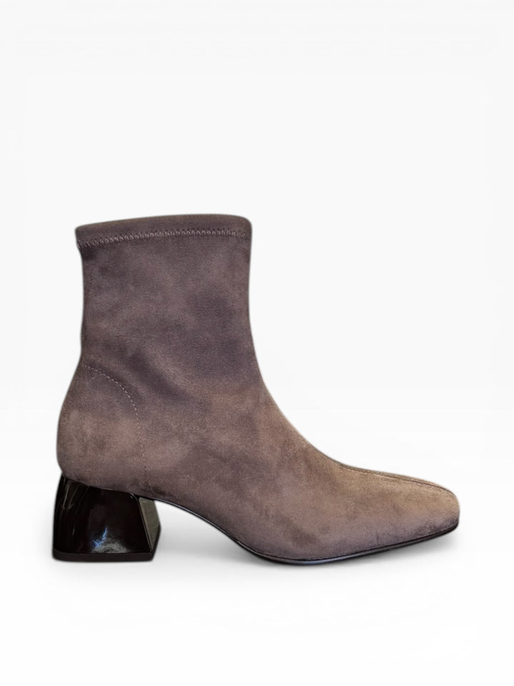 Miss Elastic - Suede Stretch Block Heel Booties