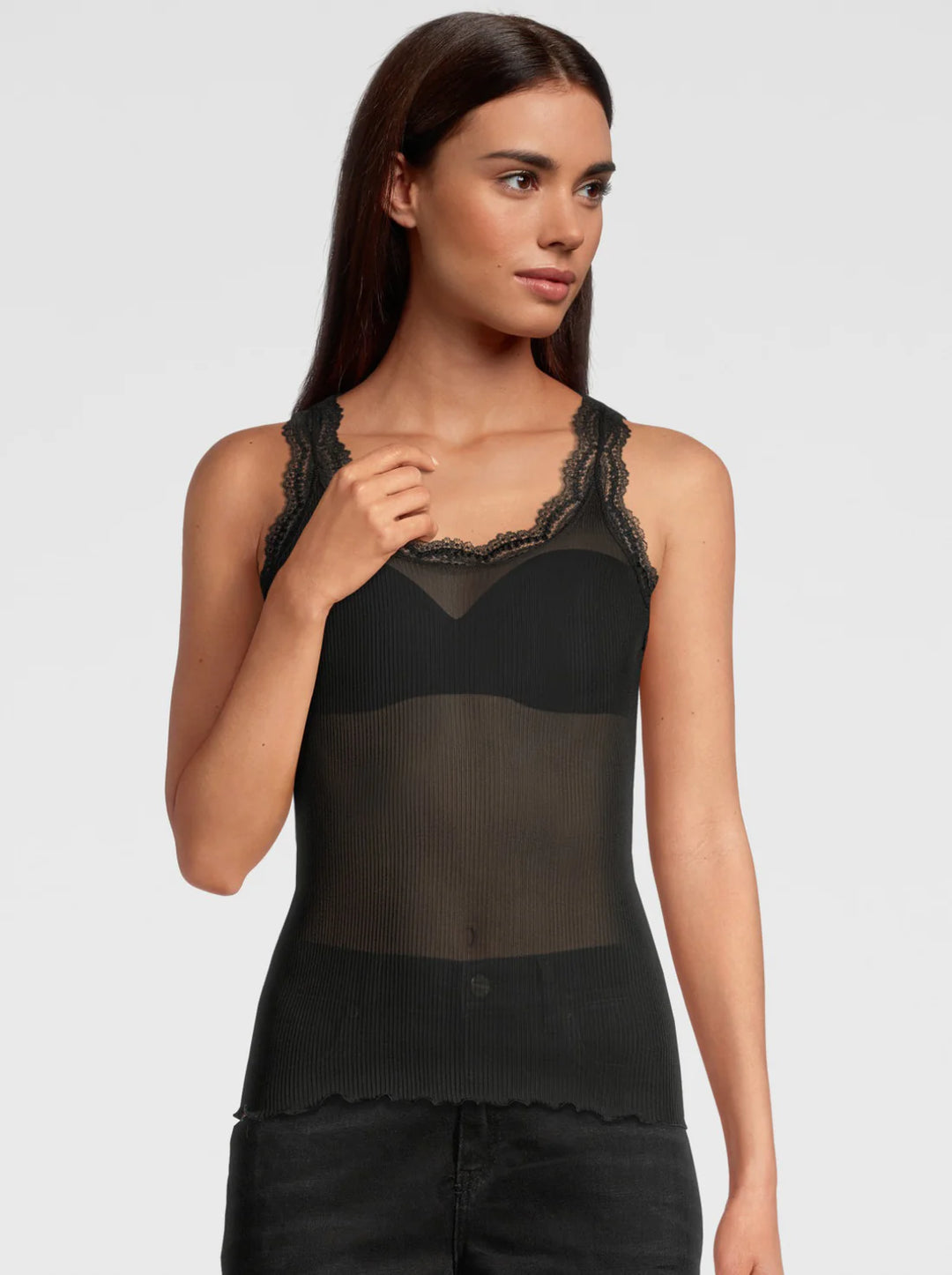 Oscalito - Silk Tank Top with Lace Detail