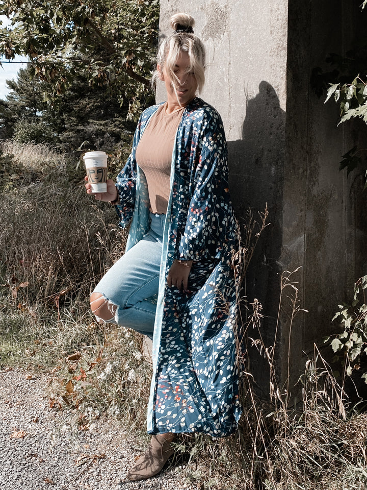 Amelia Rose The Label - Aria Kimono Maxi Autumn Boheme Navy
