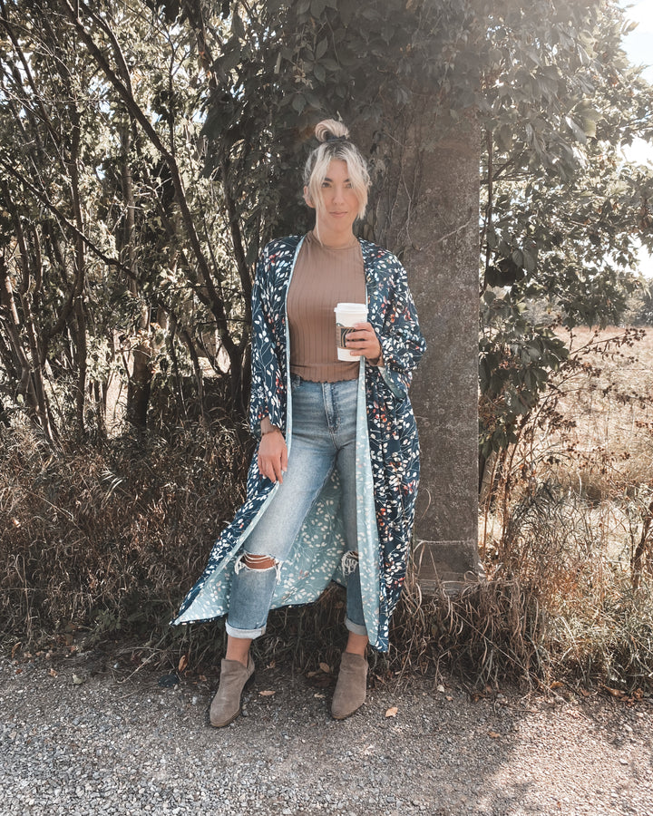 Amelia Rose The Label - Aria Kimono Maxi Autumn Boheme Navy