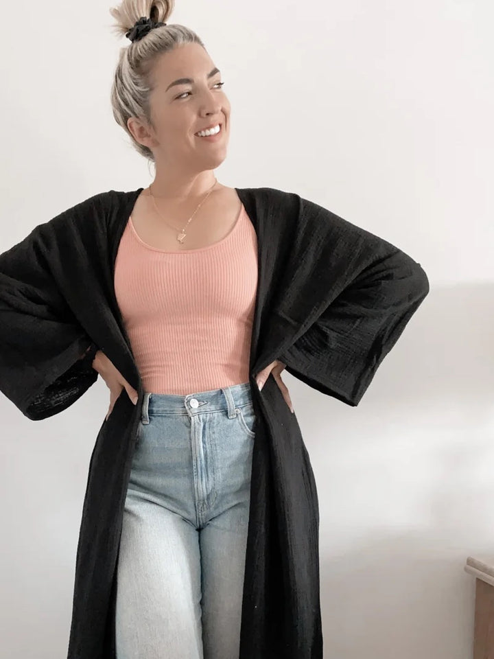 Amelia Rose The Label - Cotton Clouds Black Maxi Kimono